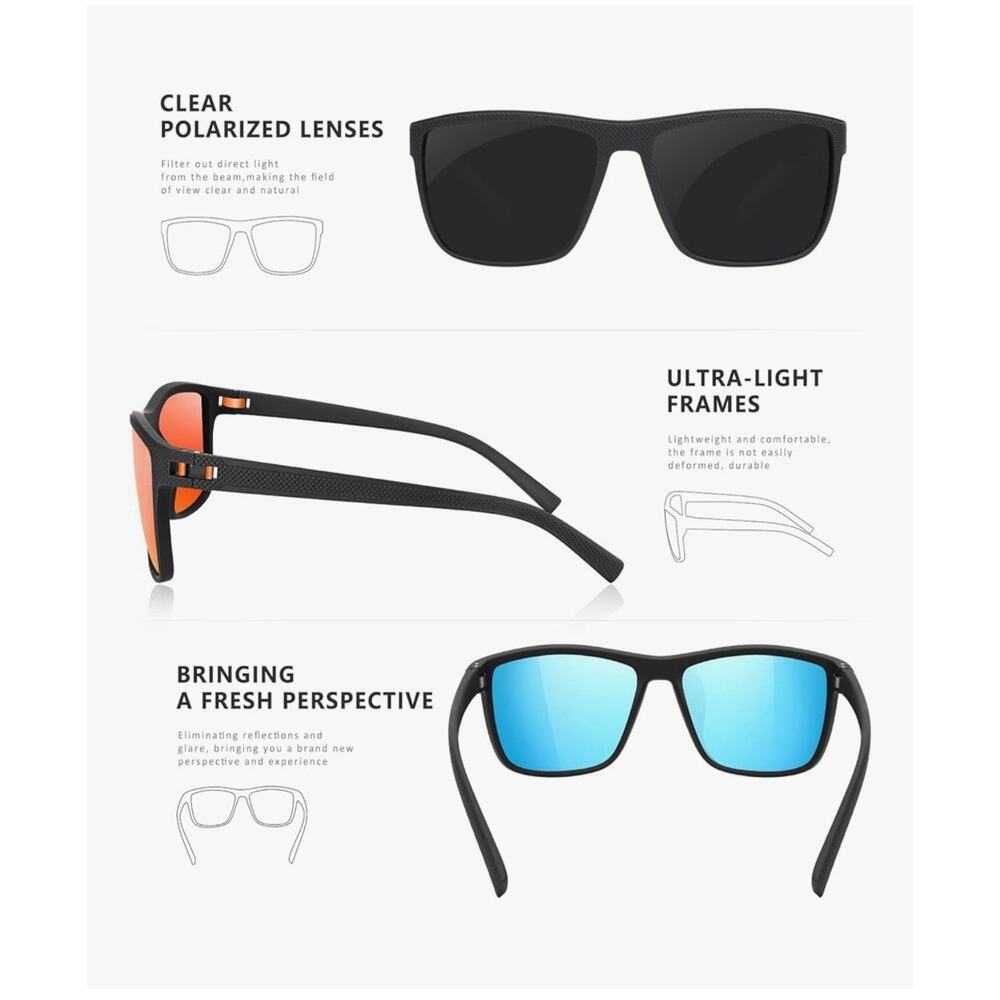 TurboPep-3 PK-Square Polarized Sunglasses Lightweight, UV Protectection